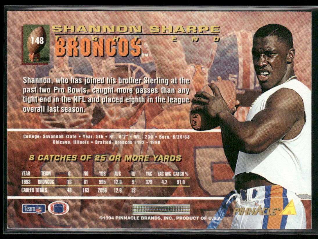 Shannon Sharpe 1994 Pinnacle #148 Denver Broncos
