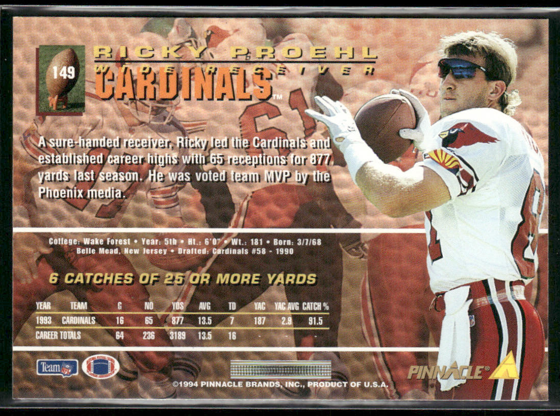 Ricky Proehl 1994 Pinnacle #149 Arizona Cardinals