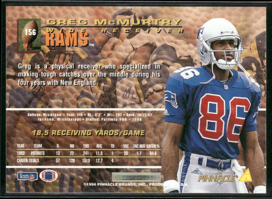 Greg McMurtry 1994 Pinnacle #156 Los Angeles Rams