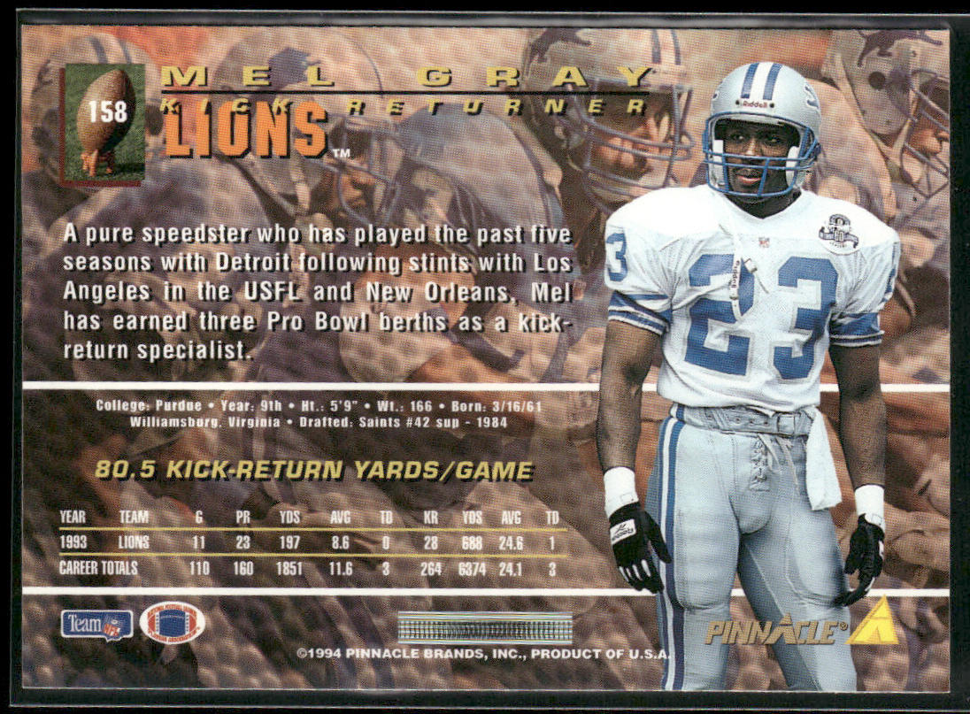 Mel Gray 1994 Pinnacle #158 Detroit Lions