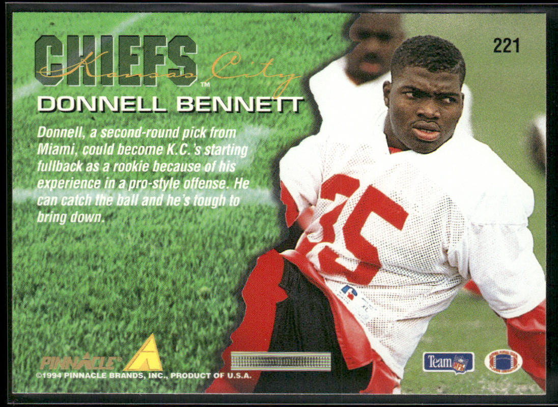 Donnell Bennett 1994 Pinnacle #221 RC Kansas City Chiefs