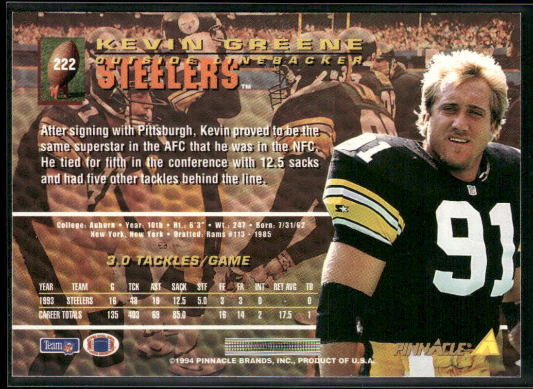 Kevin Greene 1994 Pinnacle #222 Pittsburgh Steelers