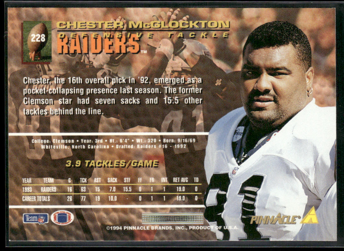 Chester McGlockton 1994 Pinnacle #228 Los Angeles Raiders