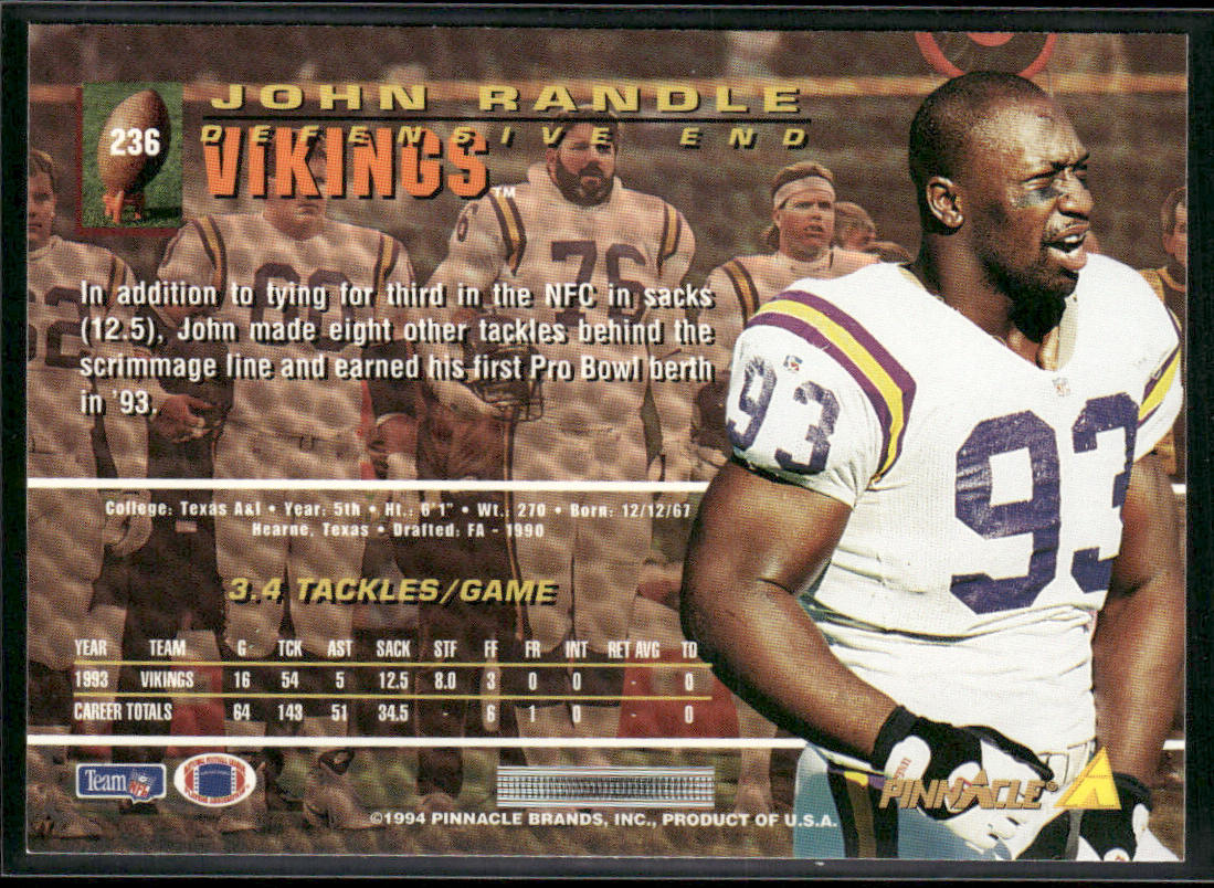 John Randle 1994 Pinnacle #236 Minnesota Vikings