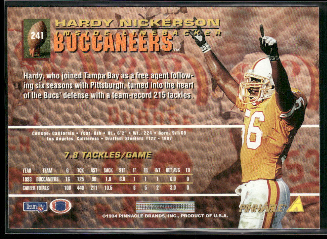 Hardy Nickerson 1994 Pinnacle #241 Tampa Bay Buccaneers