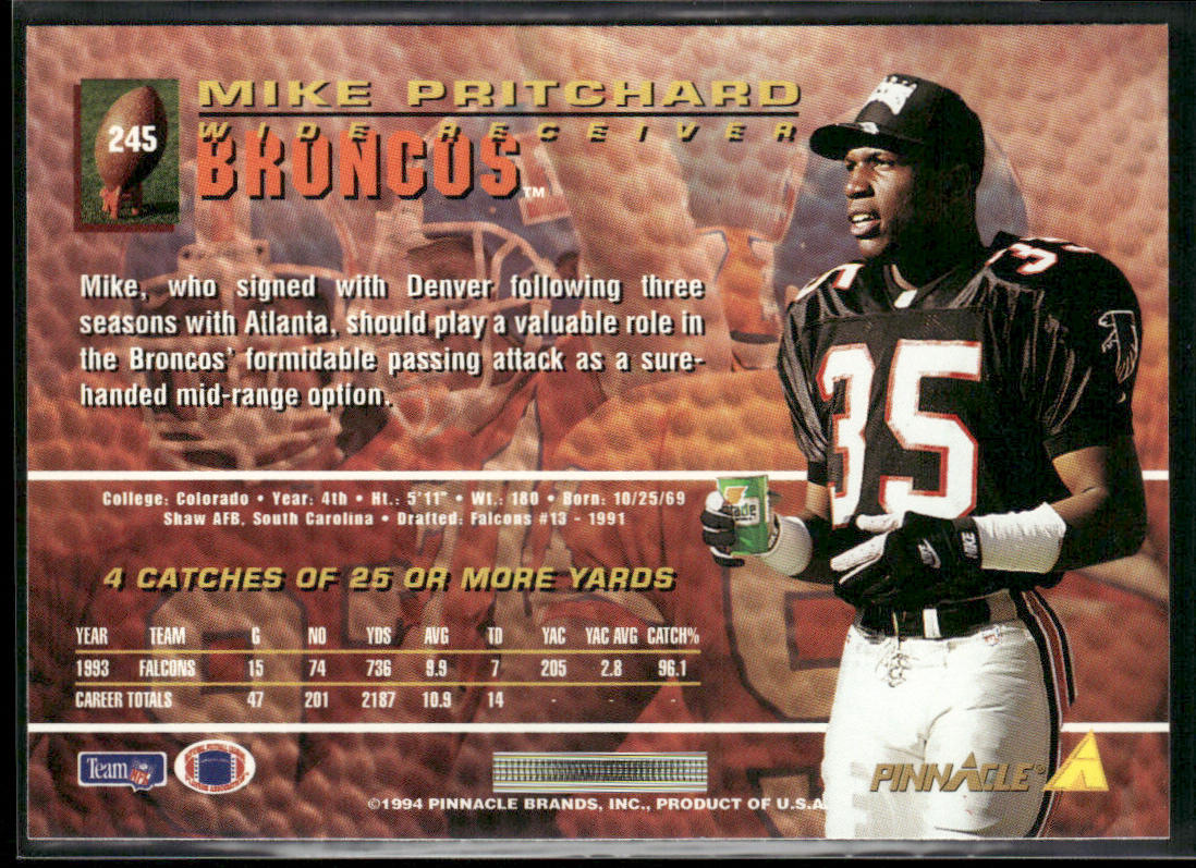 Mike Pritchard 1994 Pinnacle #245 Denver Broncos