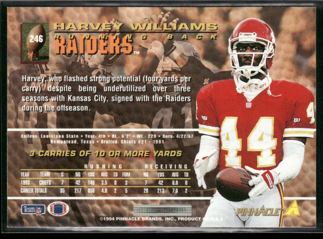 Harvey Williams 1994 Pinnacle #246 Los Angeles Raiders