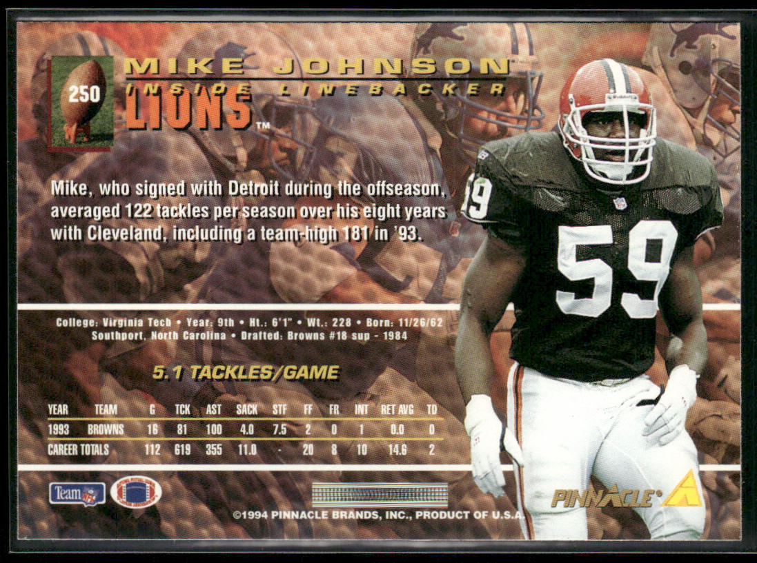 Mike Johnson 1994 Pinnacle #250 Detroit Lions