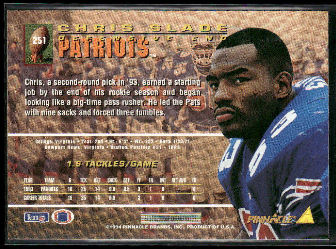 Chris Slade 1994 Pinnacle #251 New England Patriots