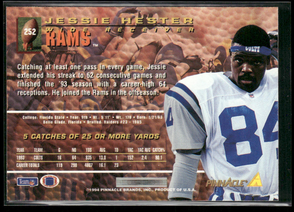 Jessie Hester 1994 Pinnacle #252 Los Angeles Rams