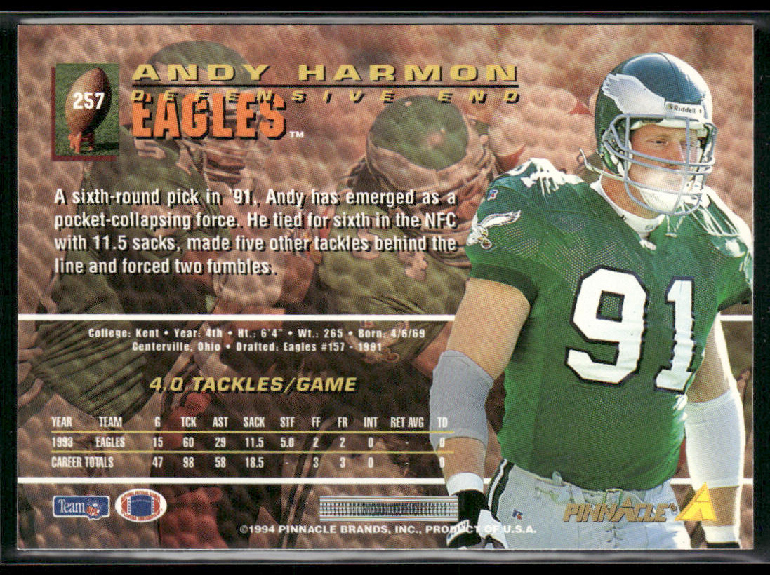 Andy Harmon 1994 Pinnacle #257 Philadelphia Eagles
