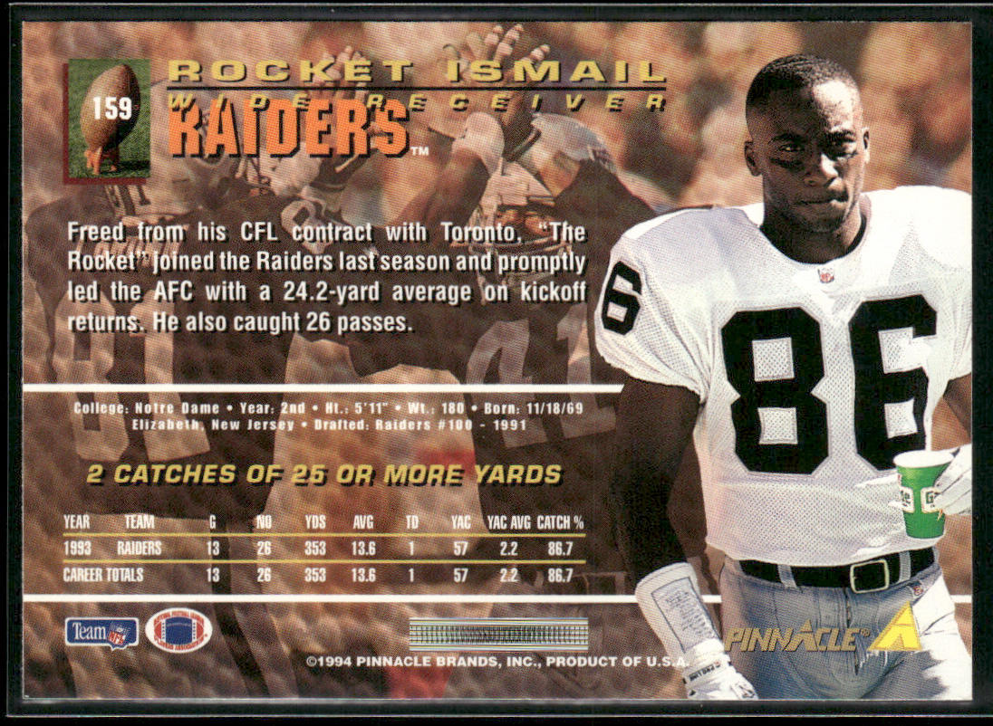 Rocket Ismail 1994 Pinnacle #159 Los Angeles Raiders