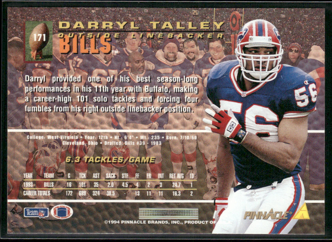 Darryl Talley 1994 Pinnacle #171 Buffalo Bills