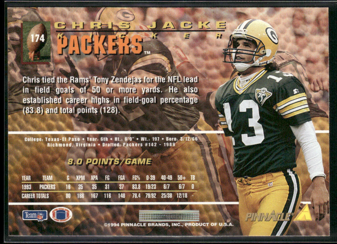 Chris Jacke 1994 Pinnacle #174 Green Bay Packers