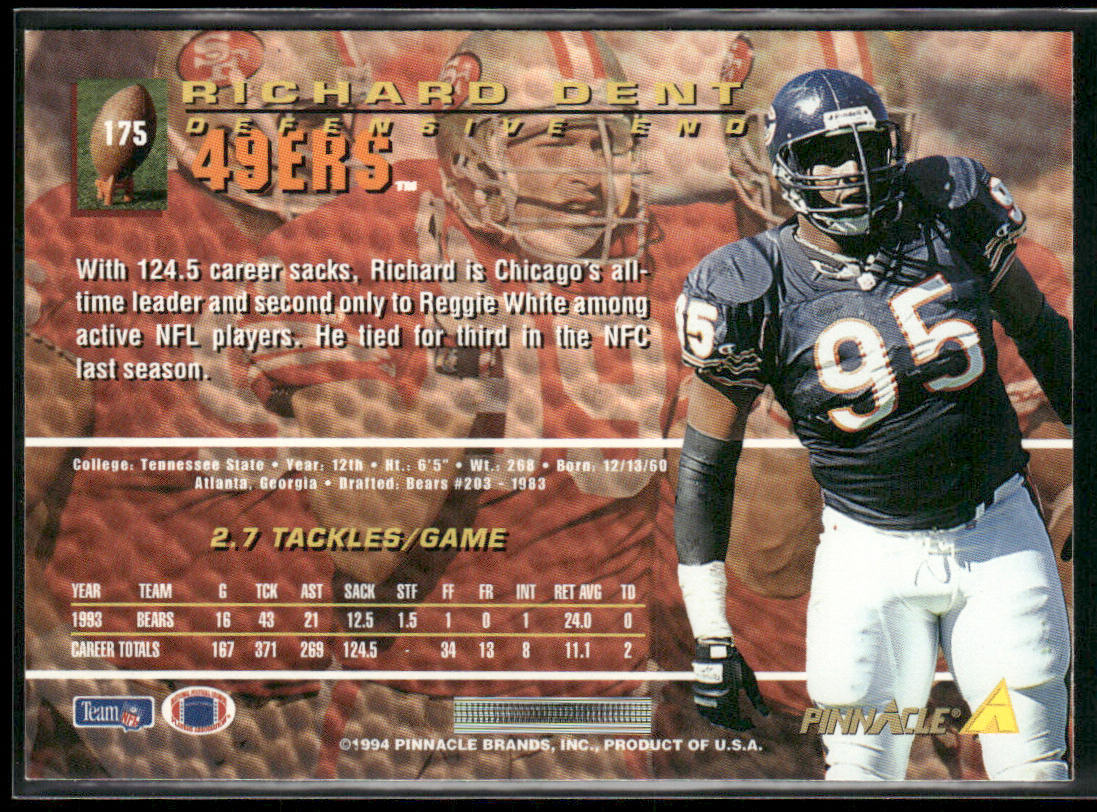 Richard Dent 1994 Pinnacle #175 San Francisco 49ers