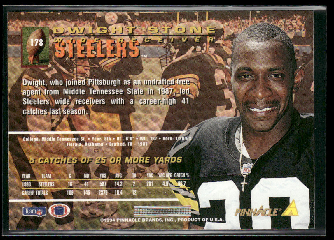 Dwight Stone 1994 Pinnacle #178 Pittsburgh Steelers