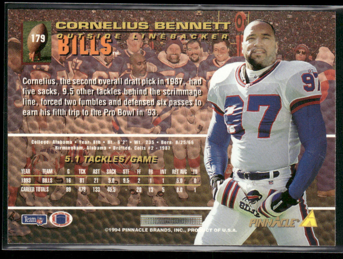 Cornelius Bennett 1994 Pinnacle #179 Buffalo Bills