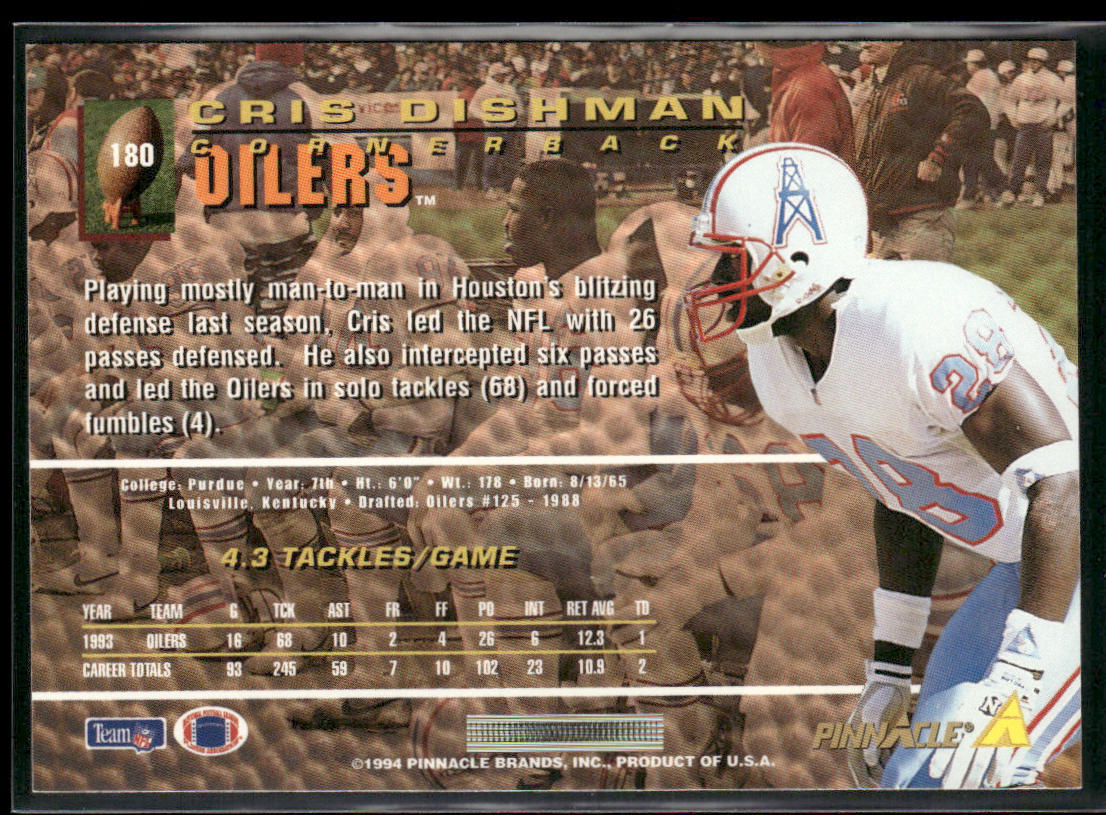 Cris Dishman 1994 Pinnacle #180 Houston Oilers