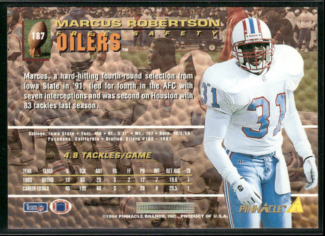 Marcus Robertson 1994 Pinnacle #187 Houston Oilers