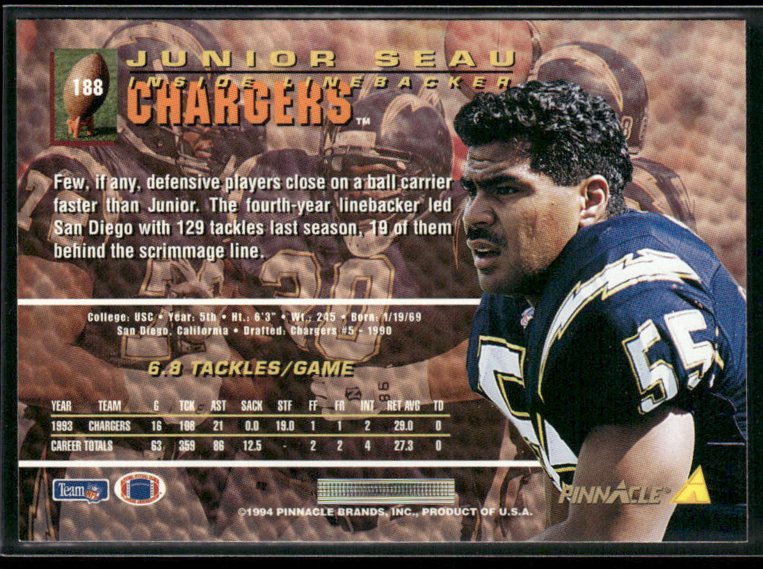 Junior Seau 1994 Pinnacle #188 San Diego Chargers