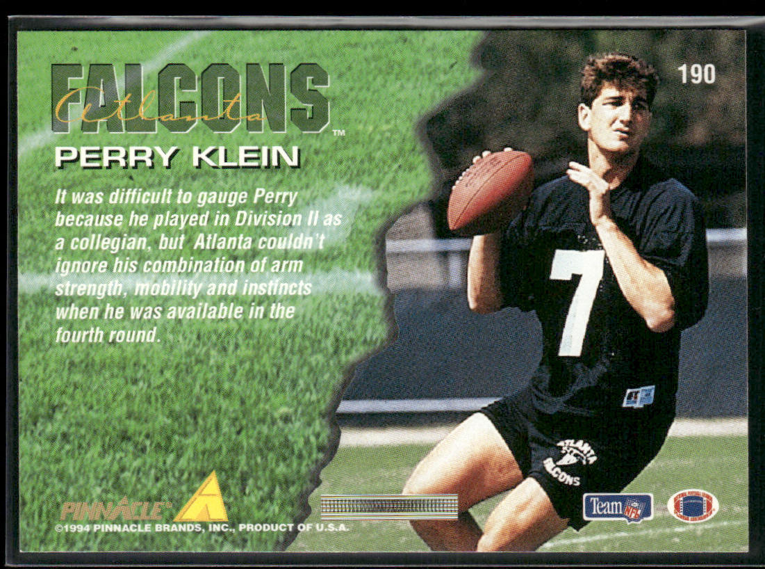 Perry Klein 1994 Pinnacle #190 RC Atlanta Falcons