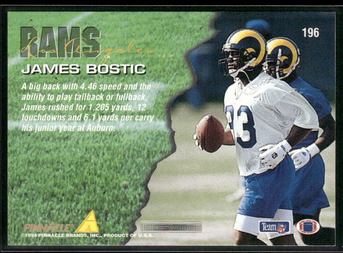 James Bostic 1994 Pinnacle #196 RC Los Angeles Rams