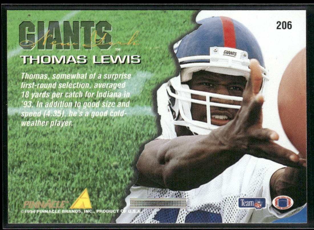 Thomas Lewis 1994 Pinnacle #206 RC New York Giants