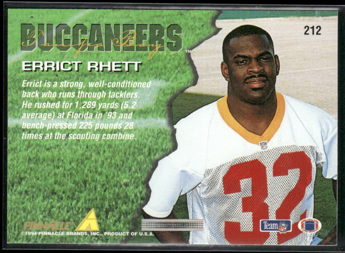 Errict Rhett 1994 Pinnacle #212 RC Tampa Bay Buccaneers