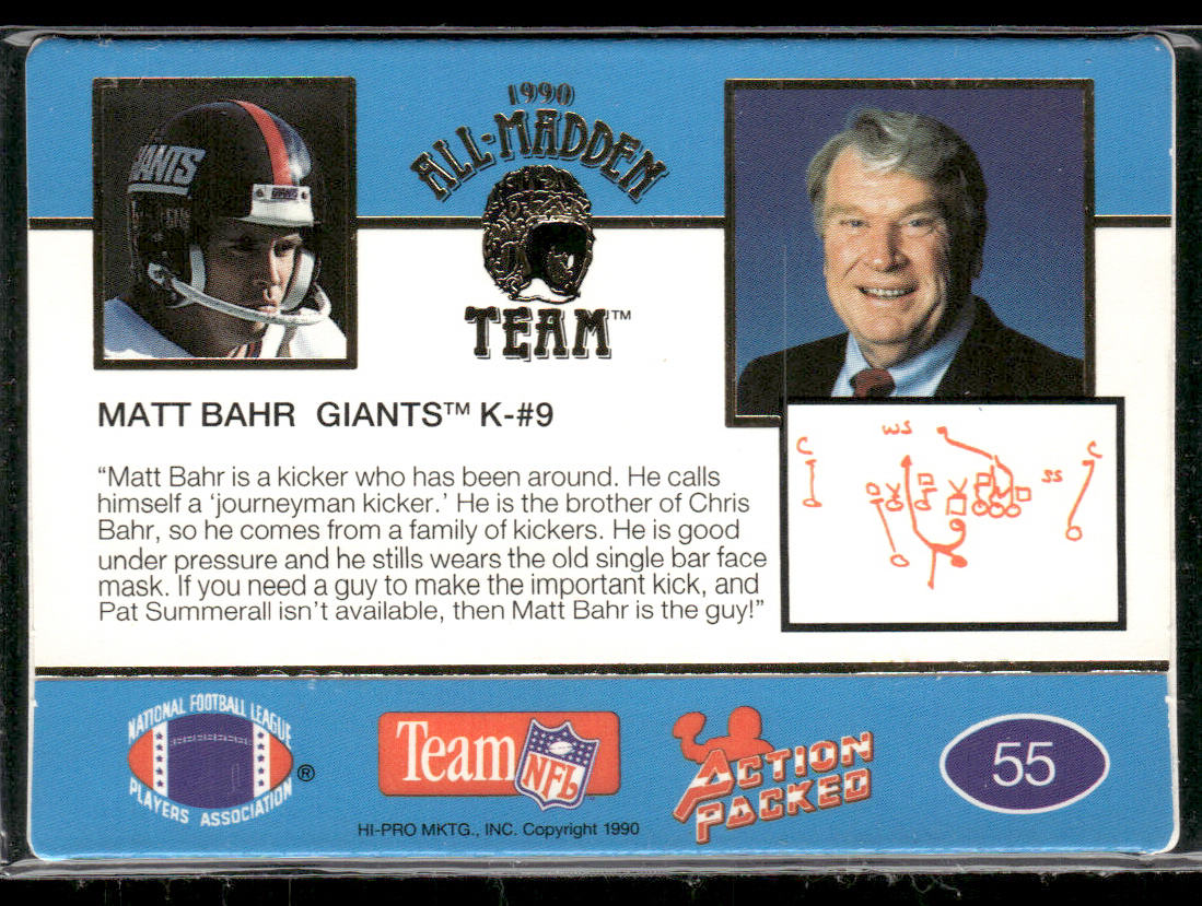 Matt Bahr 1990 Action Packed All-Madden #55 New York Giants