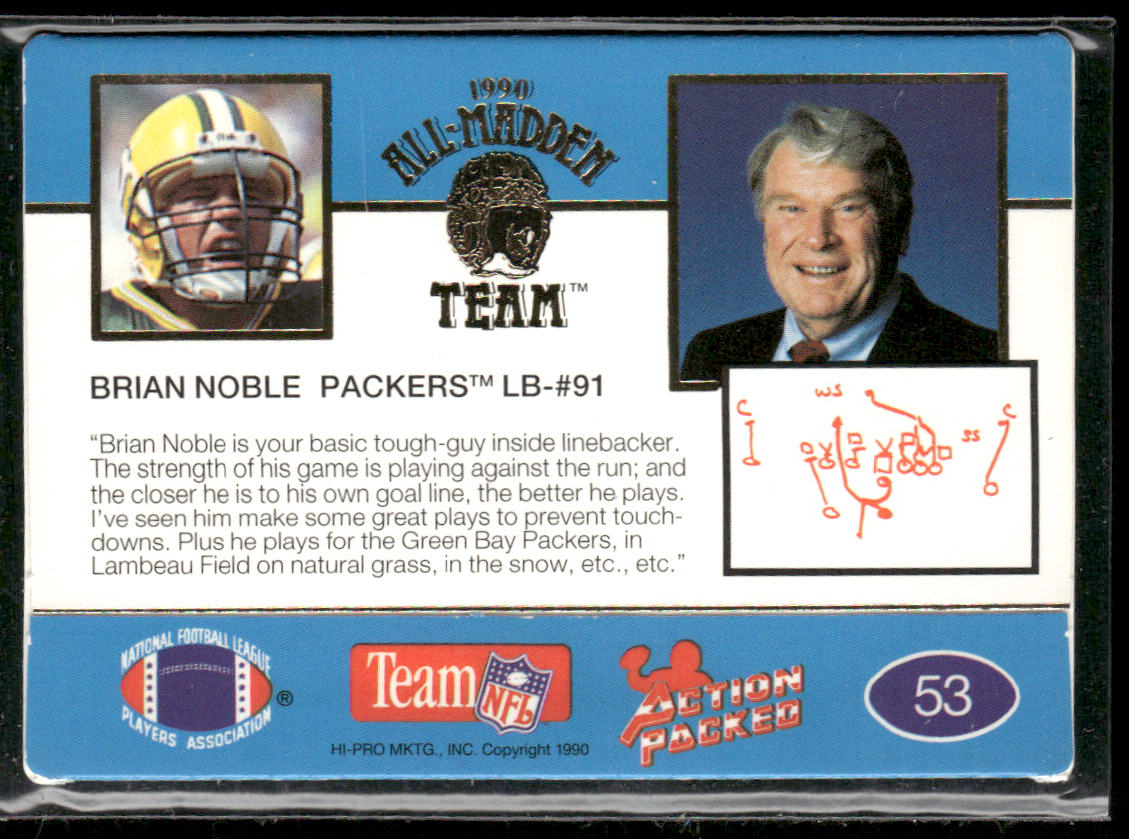 Brian Noble 1990 Action Packed All-Madden #53 Green Bay Packers