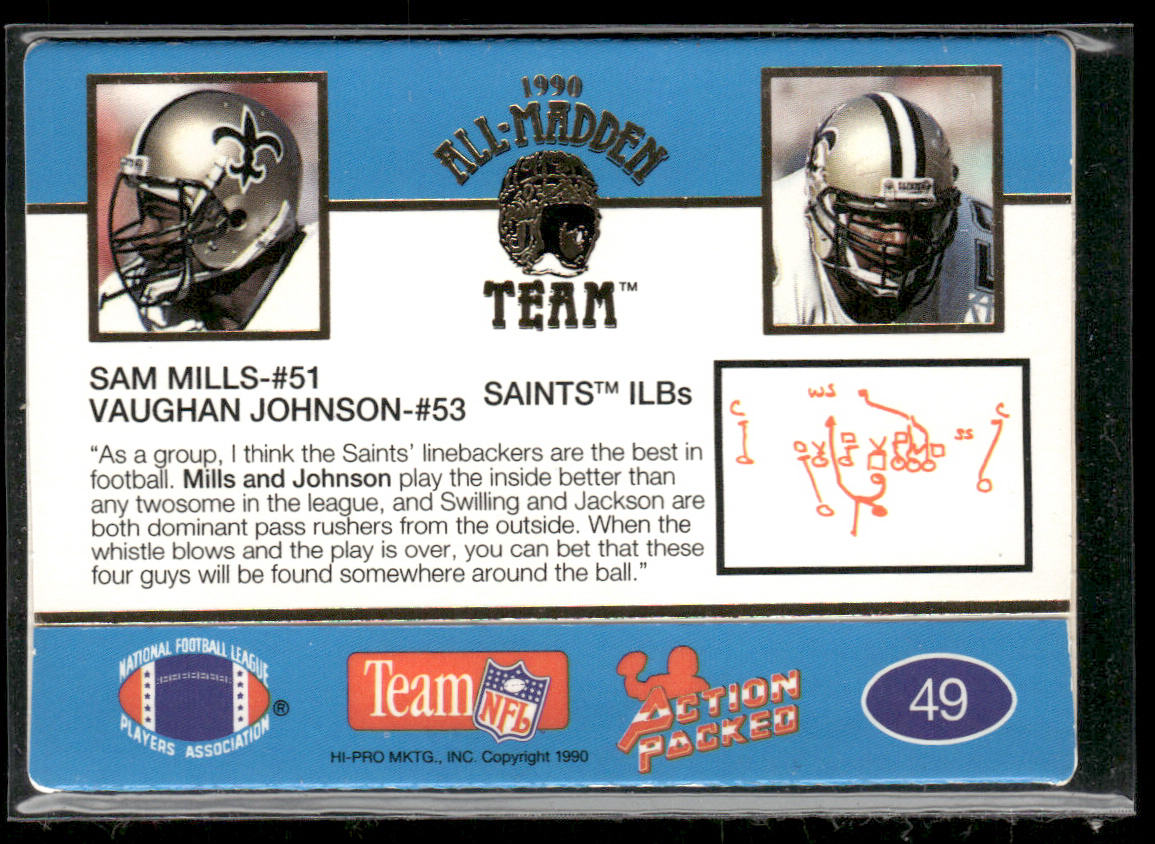 Sam Mills / Vaughan Johnson 1990 Action Packed All-Madden #49 New Orleans Saints