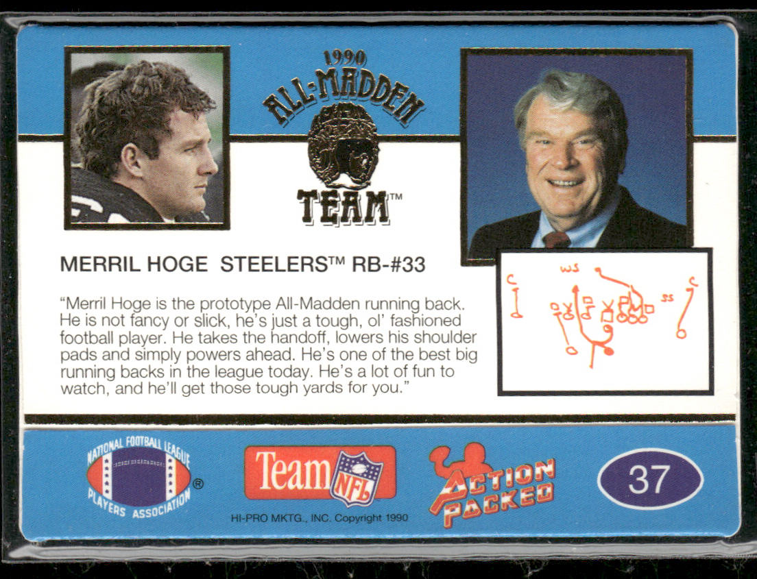 Merril Hoge 1990 Action Packed All-Madden #37 Pittsburgh Steelers