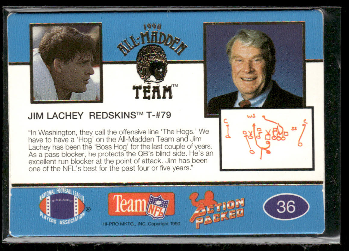 Jim Lachey 1990 Action Packed All-Madden #36 Washington Redskins
