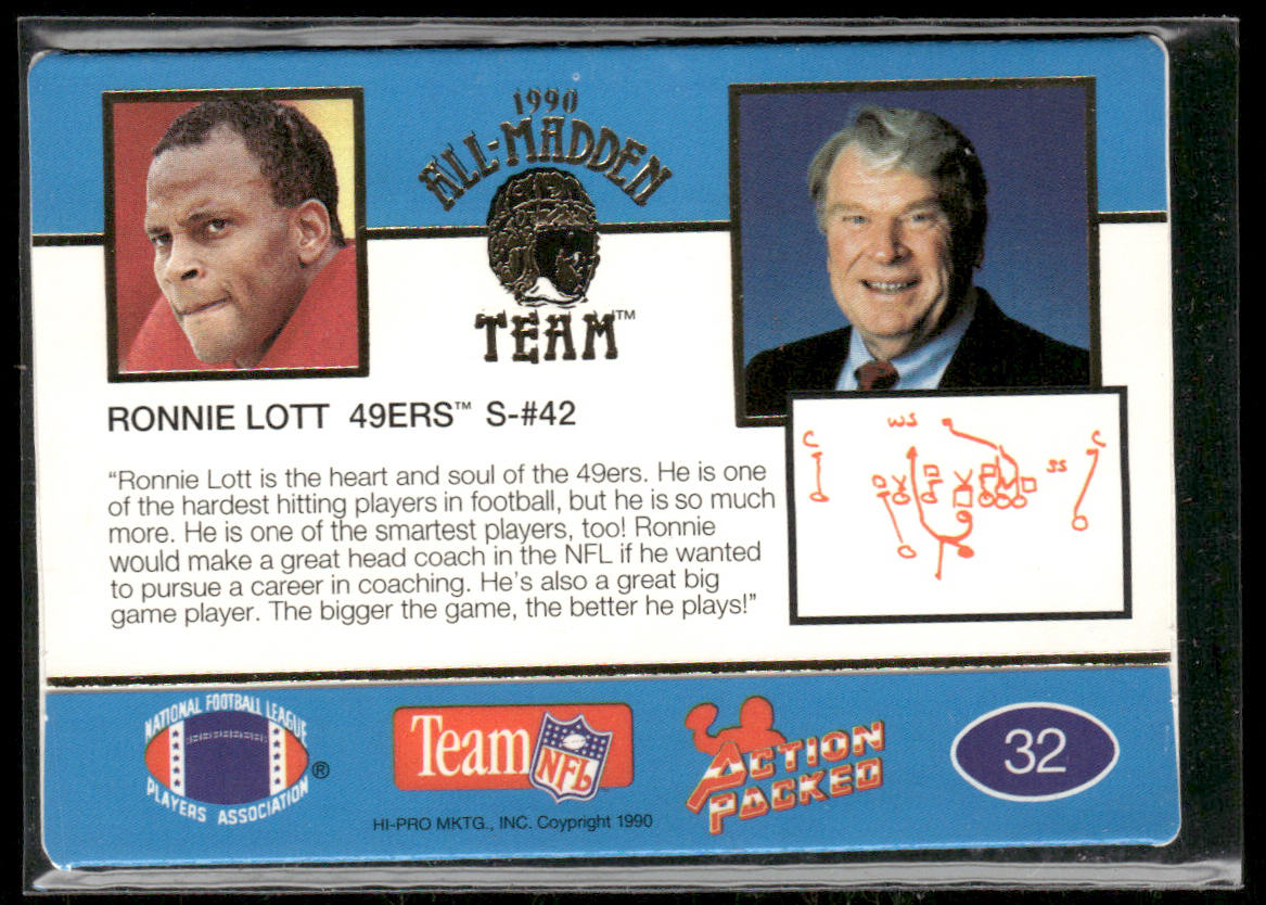 Ronnie Lott 1990 Action Packed All-Madden #32 San Francisco 49ers