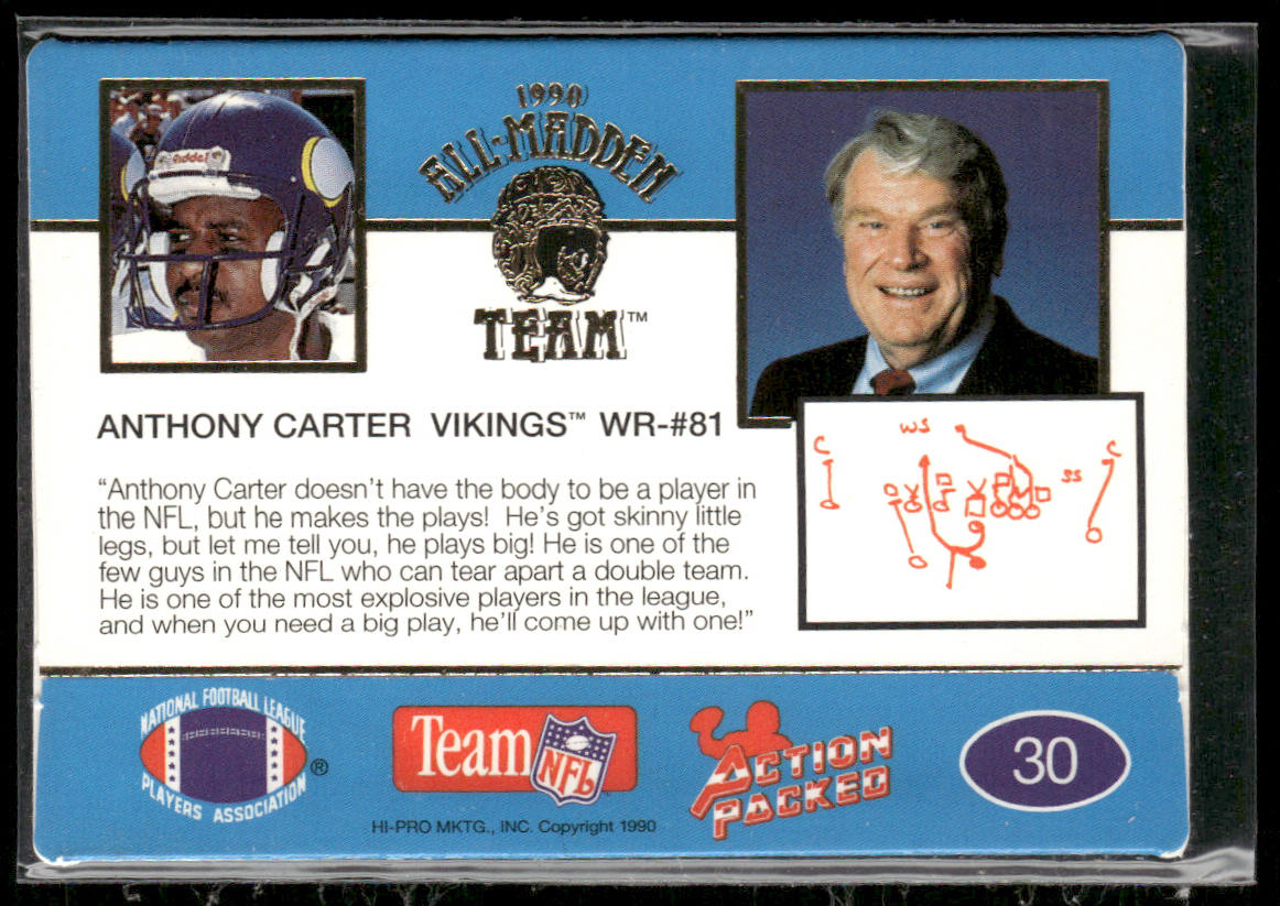 Anthony Carter 1990 Action Packed All-Madden #30 Minnesota Vikings