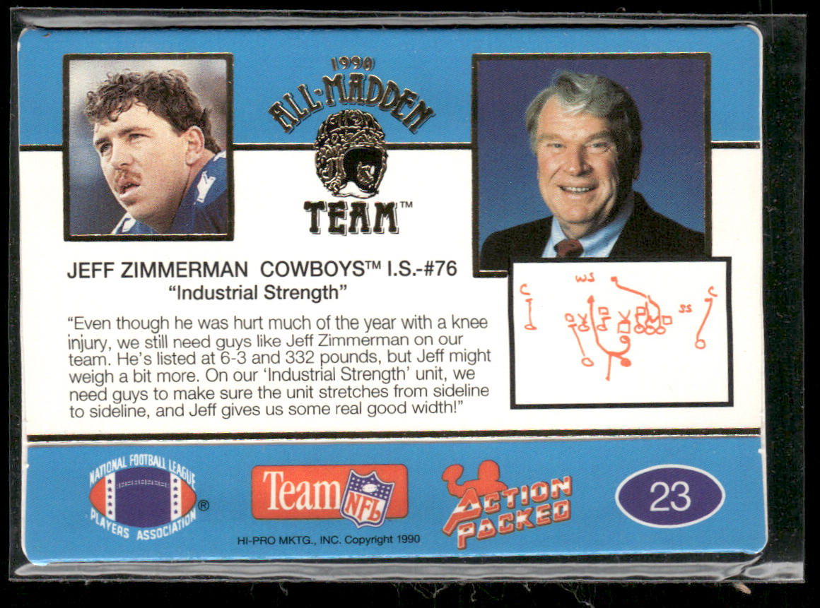Jeff Zimmerman 1990 Action Packed All-Madden #23 Dallas Cowboys