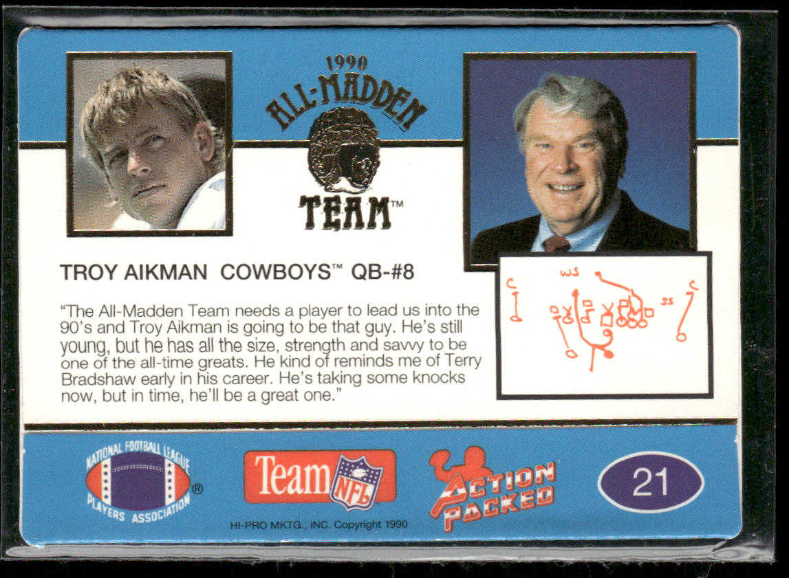 Troy Aikman 1990 Action Packed All-Madden #21 Dallas Cowboys