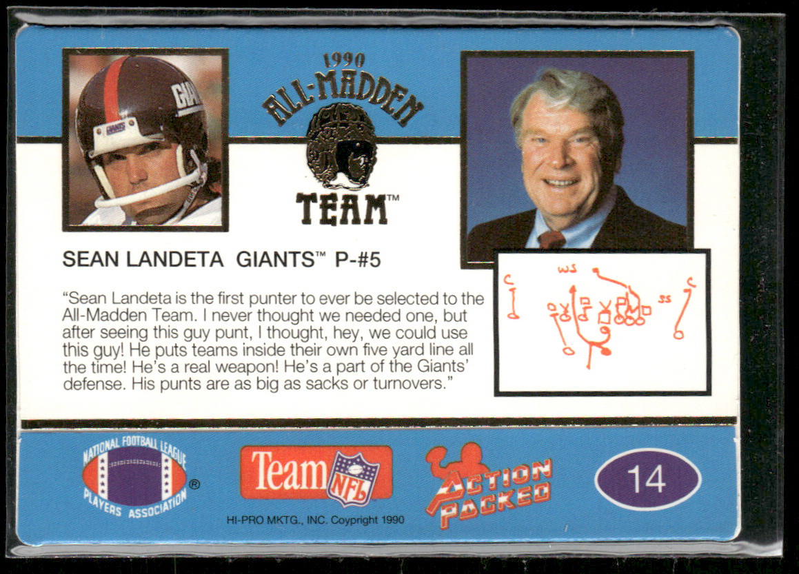 Sean Landeta 1990 Action Packed All-Madden #14 New York Giants