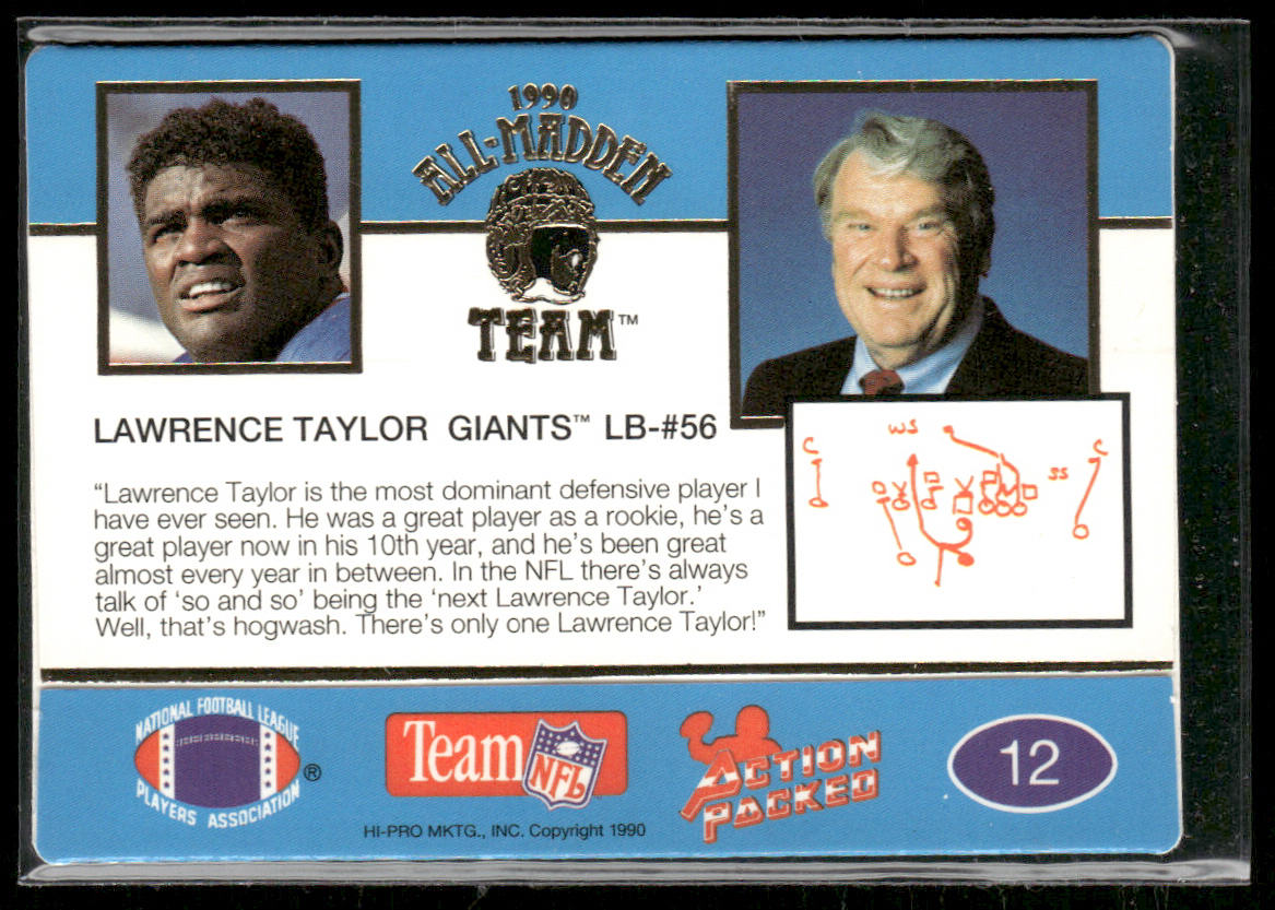 Lawrence Taylor 1990 Action Packed All-Madden #12 New York Giants