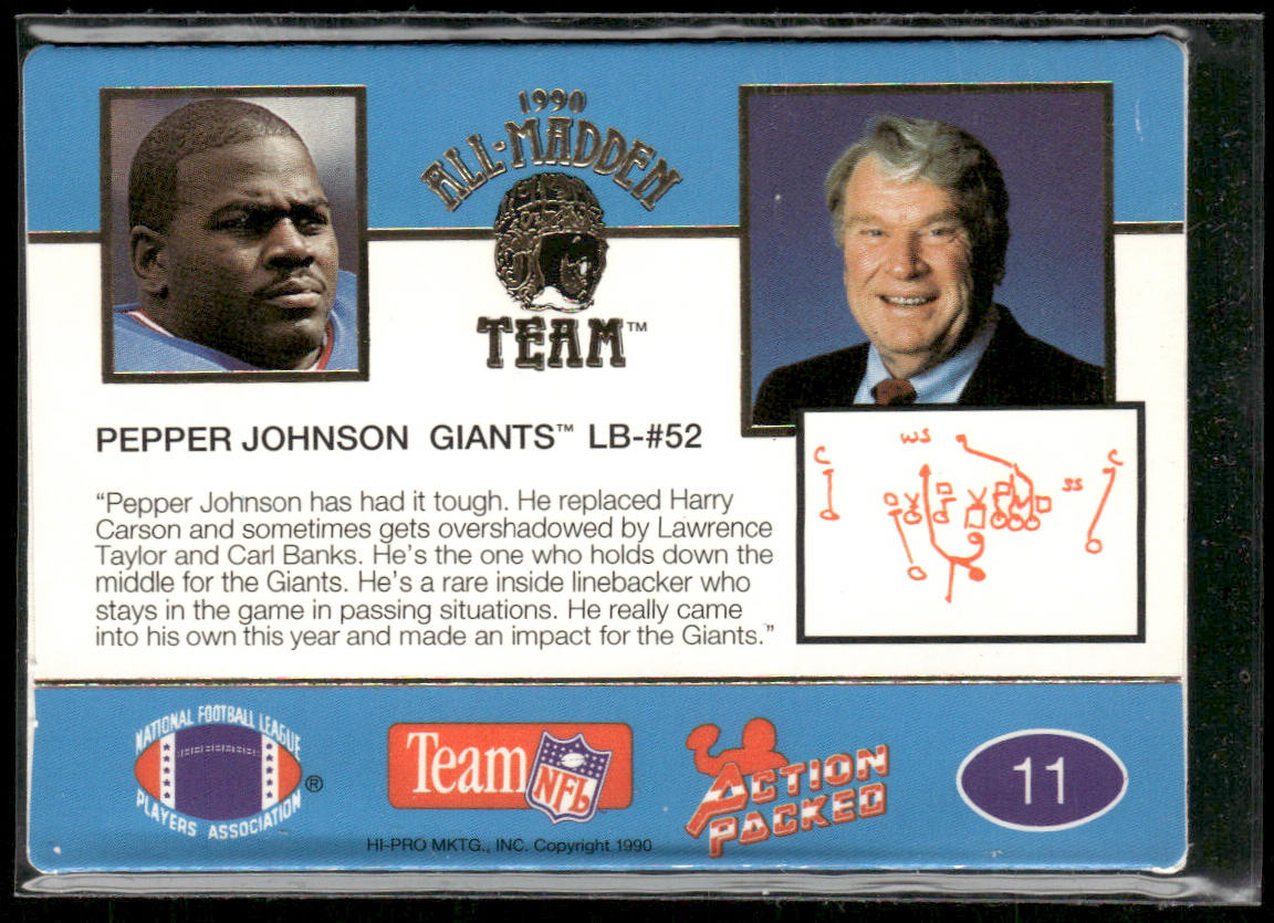 Pepper Johnson 1990 Action Packed All-Madden #11 New York Giants