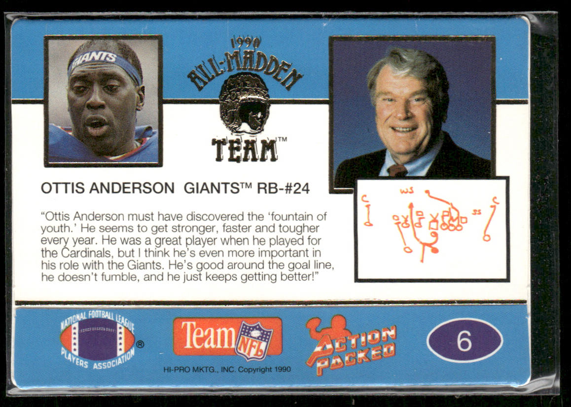 Ottis Anderson 1990 Action Packed All-Madden #6 New York Giants