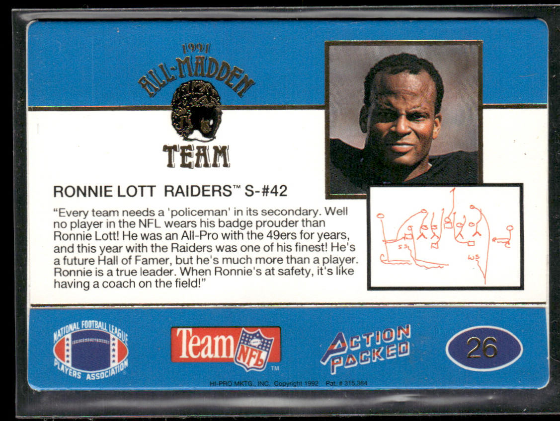Ronnie Lott 1991 Action Packed All-Madden #26 Los Angeles Raiders