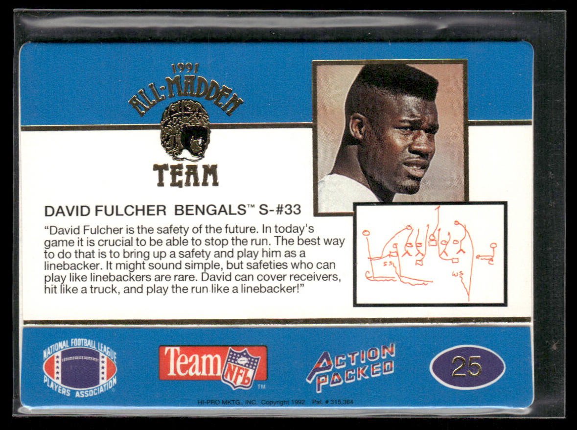 David Fulcher 1991 Action Packed All-Madden #25 Cincinnati Bengals
