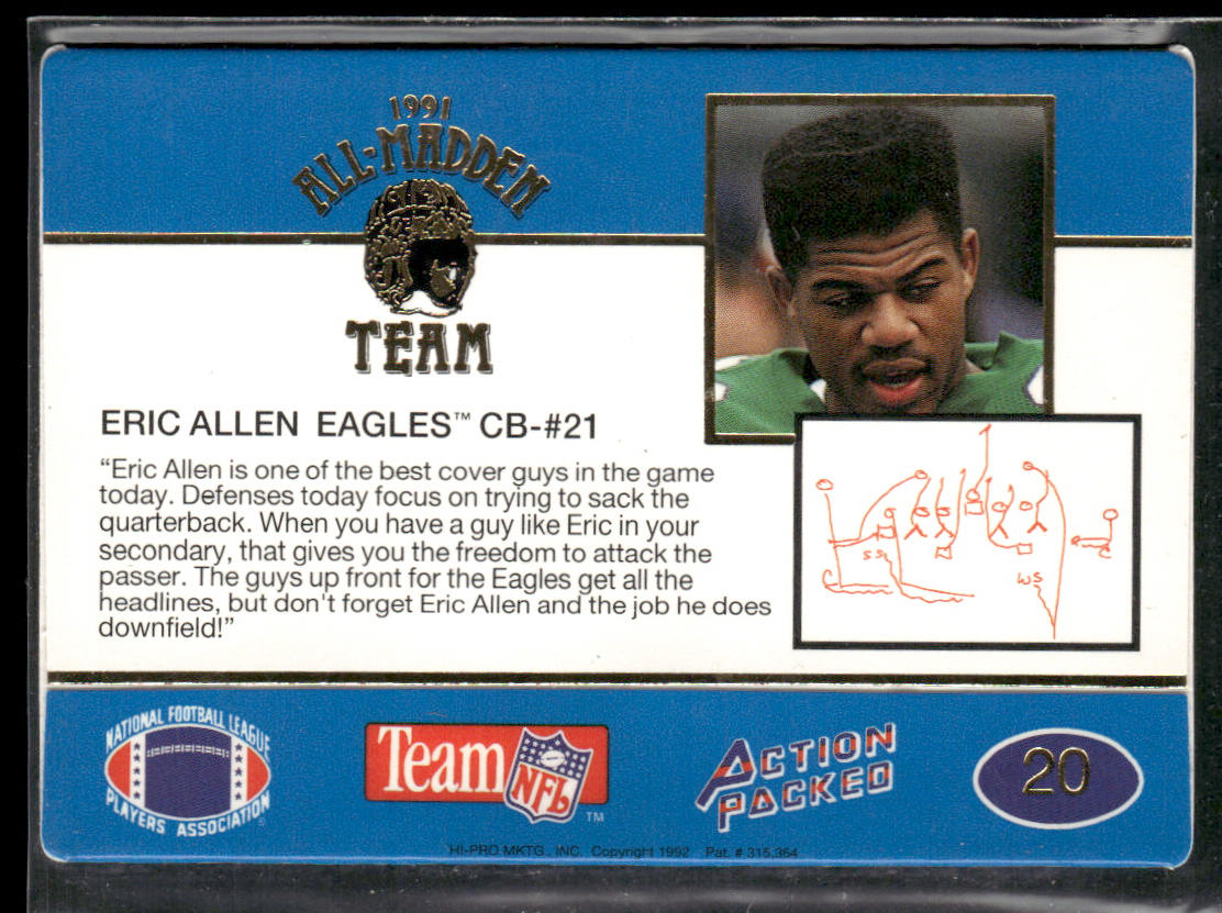 Eric Allen 1991 Action Packed All-Madden #20 Philadelphia Eagles