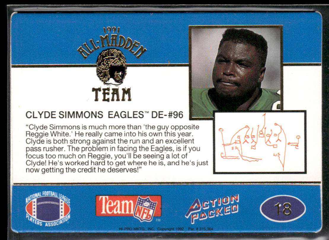 Clyde Simmons 1991 Action Packed All-Madden #18 Philadelphia Eagles