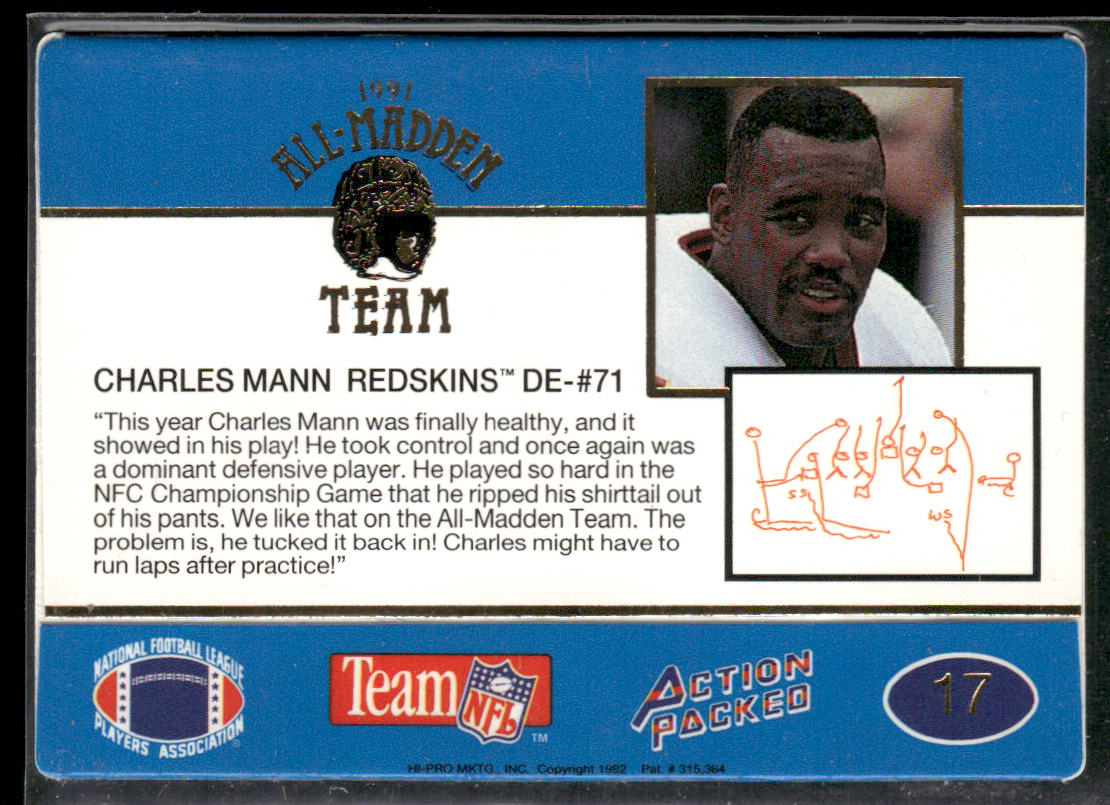 Charles Mann 1991 Action Packed All-Madden #17 Washington Redskins