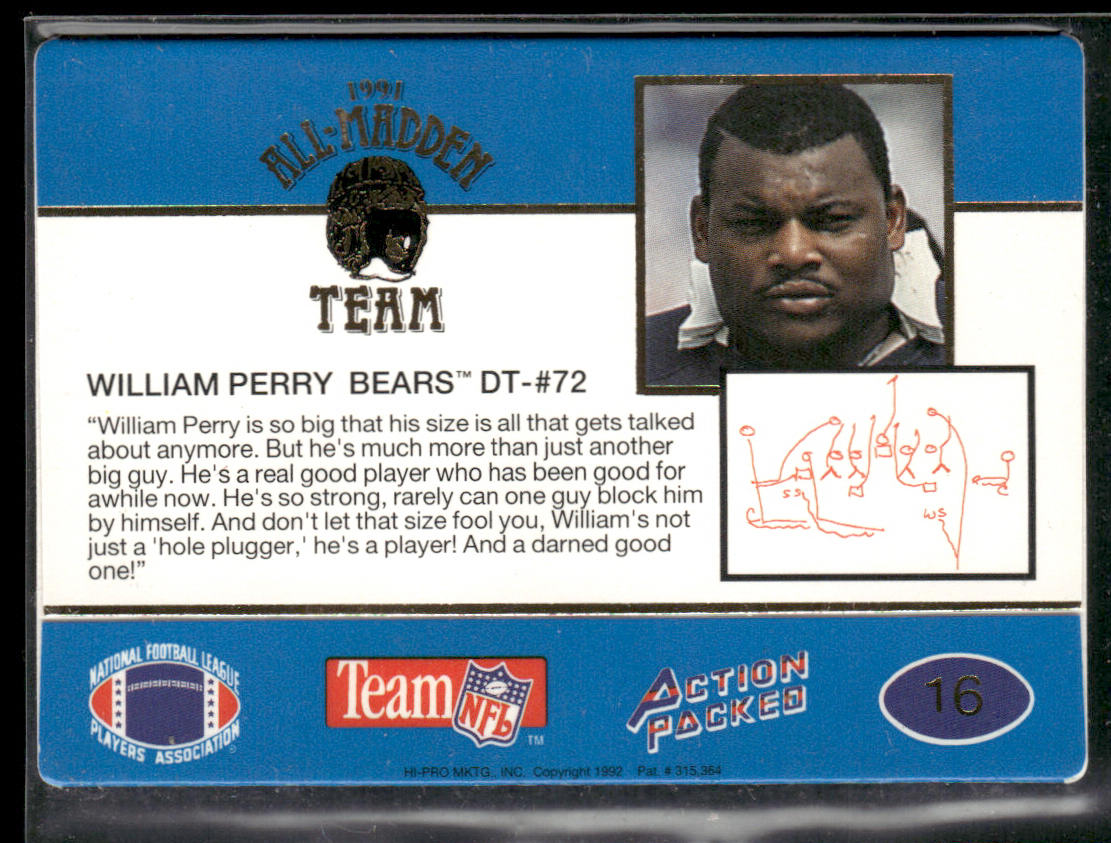 William Perry 1991 Action Packed All-Madden Madden - 24K Gold #16G Chicago Bears