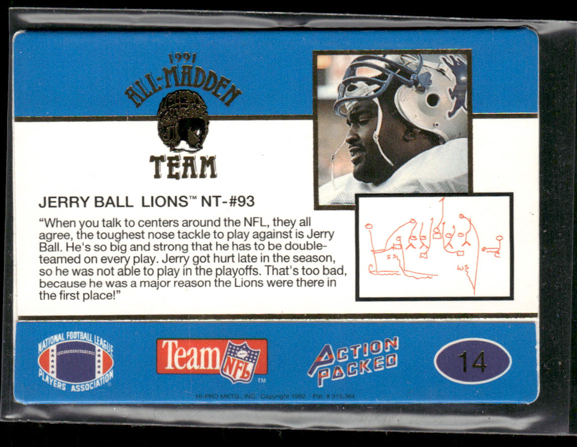 Jerry Ball 1991 Action Packed All-Madden #14 Detroit Lions