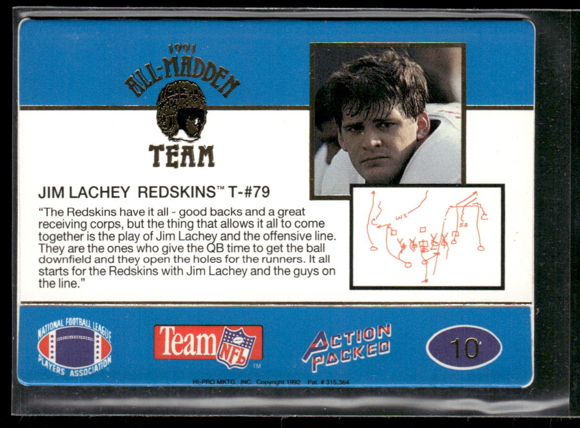 Jim Lachey 1991 Action Packed All-Madden #10 Washington Redskins
