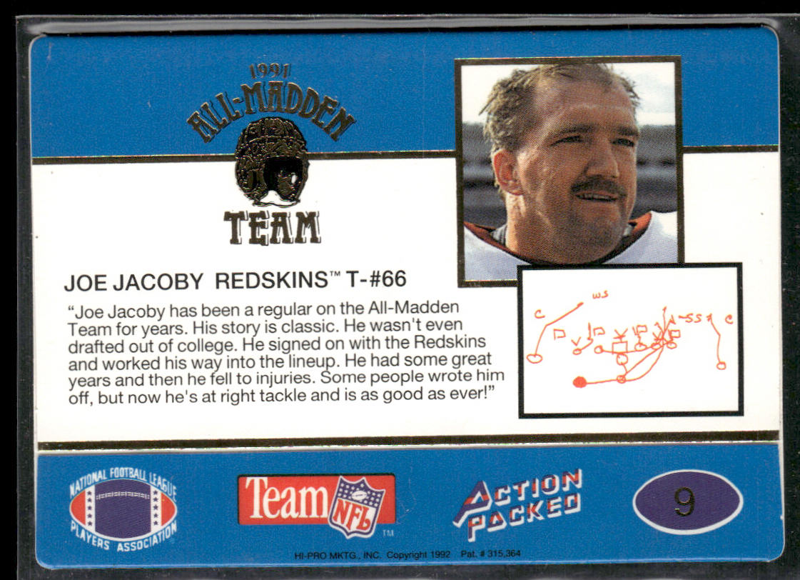 Joe Jacoby 1991 Action Packed All-Madden #9 Washington Redskins